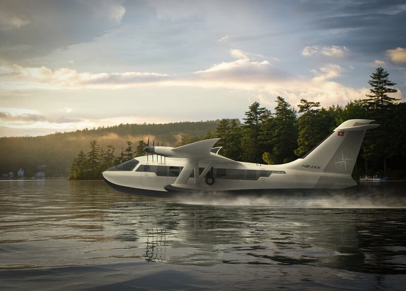 An illustration of the electrically-powered Passenger Hydro Aircraft Zero Emission 100 (PHA-ZE 100), made by Swiss start-up Jekta. Photo: Jekta