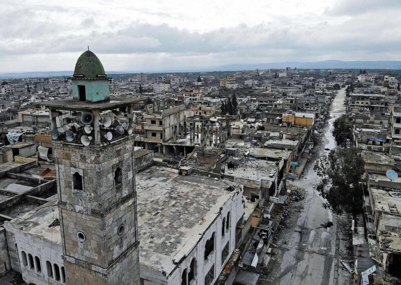 A view of the deserted Syrian city of Kafranbel, south of Idlib city in the eponymous northwestern province, amid an ongoing pro-regime offensive. AFP
