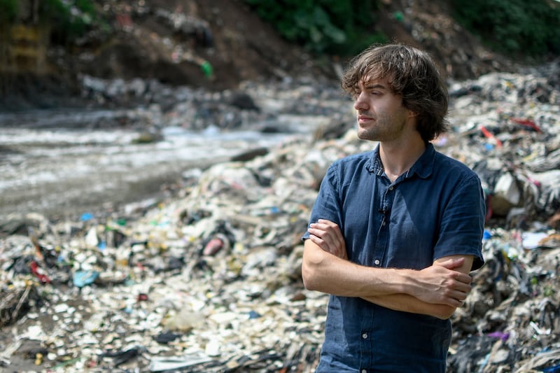 Boyan Slat, founder and chief executive of The Ocean Cleanup, on the banks of the Las Vacas river in Guatemala, a tributary of the extensive Motagua river. AFP