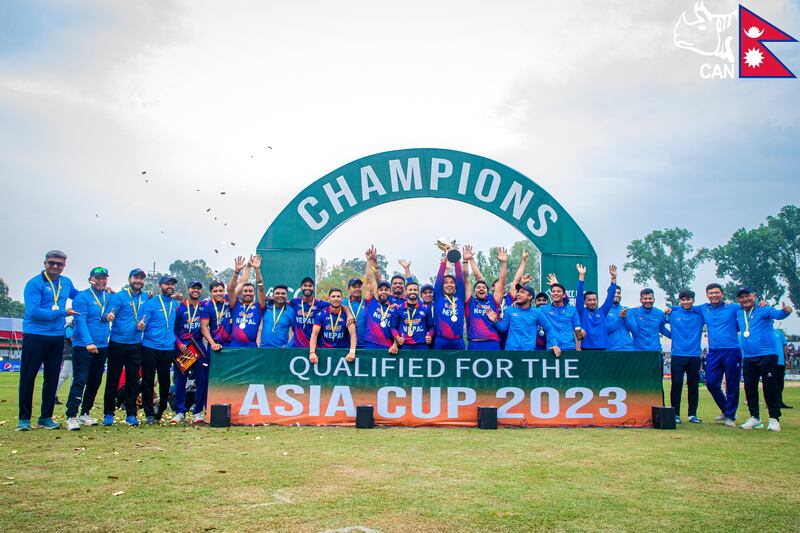 ACC Men’s Premier Cup 2023 champions Nepal with the trophy.