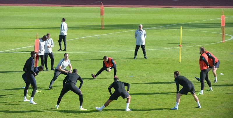 England's players training in Prague ahead of their Euro 2020 Group A qualifying match against Bulgaria in Sofia on Monday. AFP