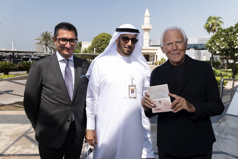 Giorgio Armani with his UAE golden visa in Dubai. Photo: Giorgio Armani