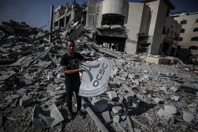 Debris of Orthodox Cultural Centre at Tel Al Hawa after it was hit by an Israeli air strike in Gaza city. Reuters