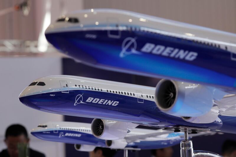 Models of Boeing passenger airliner are displayed during the 12th China International Aviation and Aerospace Exhibition, also known as Airshow China 2018, Tuesday, Nov. 6, 2018, in Zhuhai city, south China's Guangdong province. (AP Photo/Kin Cheung)