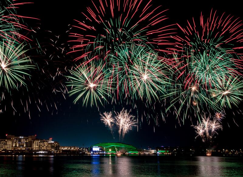 Fireworks display at the Yas Waterfront, Abu Dhabi, in honour of Saudi Arabia’s 91st National Day on September 23. 2021. Victor Besa / The National