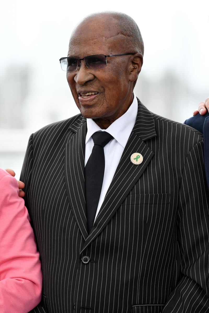 CANNES, FRANCE - MAY 14:  Andrew Mlangeni attends the photocall for "The State Against Mandela" during the 71st annual Cannes Film Festival at Palais des Festivals on May 14, 2018 in Cannes, France.  (Photo by Emma McIntyre/Getty Images)