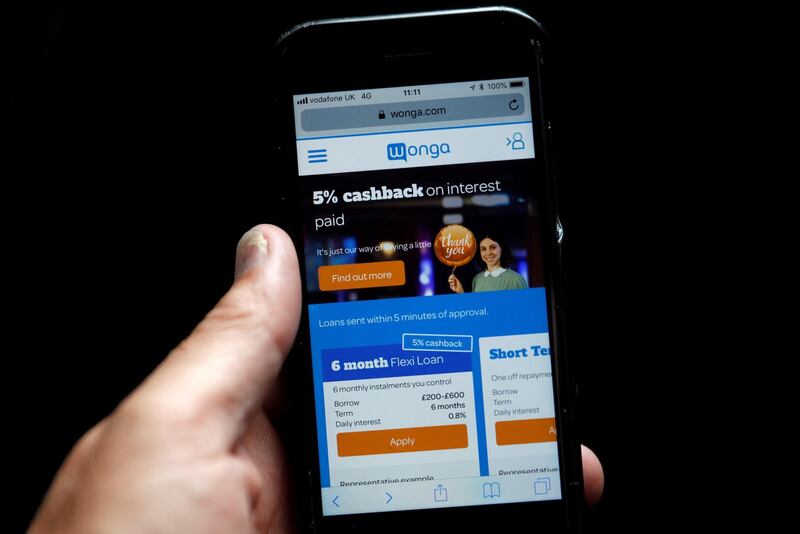 The website of Wonga.com is seen on a smartphone screen in London, Britain in this picture illustration taken August 28, 2018. REUTERS/Peter Nicholls/illustration