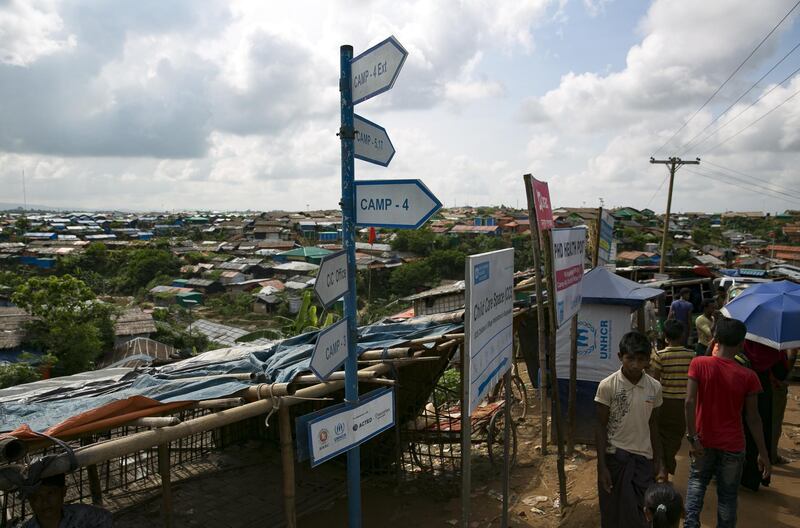 A sign is seen in Kutupalong Rohingya refugee camp. Getty Images