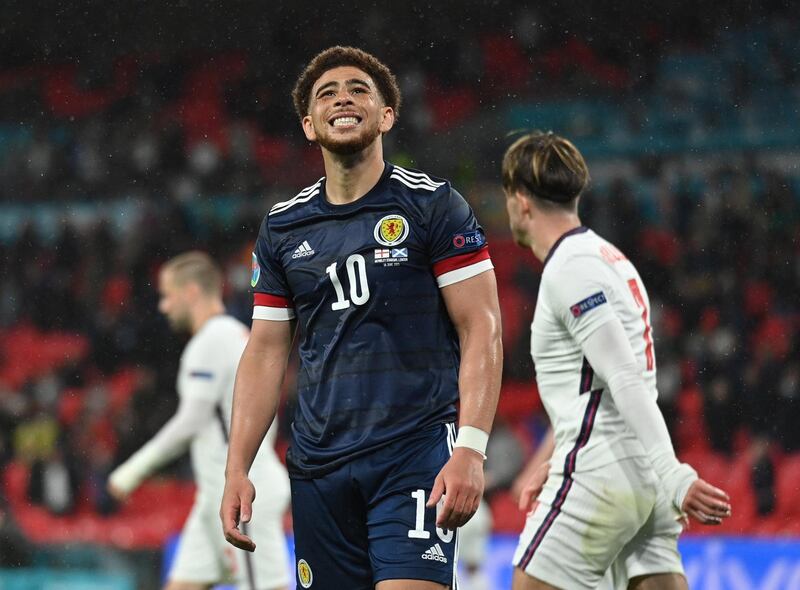 Scotland's Che Adams after missing a chance. Reuters