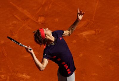 MONTE-CARLO, MONACO - APRIL 17: Alexander Zverev of Germany serves against Felix Auger-Aliassime of Canada in their second round match during day four of the Rolex Monte-Carlo Masters at Monte-Carlo Country Club on April 17, 2019 in Monte-Carlo, Monaco. (Photo by Clive Brunskill/Getty Images)