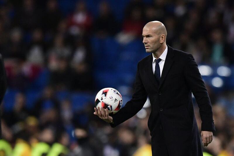 Real Madrid manager Zinedine Zidane shown during the Copa del Rey match on Wednesday night. Javier Soriano / AFP / November 30, 2016