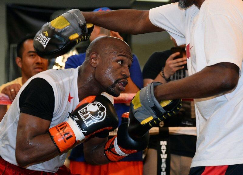 Floyd Mayweather at his Tuesday training session at the Mayweather Boxing Club in Las Vegas. Ethan Miller / Getty Images / AFP / April 22, 2014