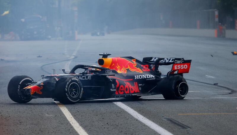 Red Bull's Max Verstappen crashes out of the race. Reuters