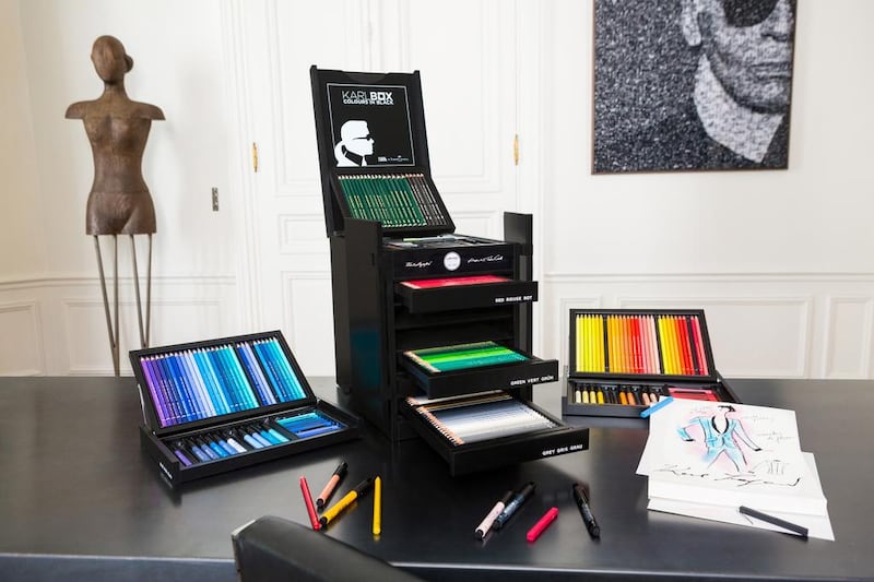 Karl Lagerfeld partners with Faber-Castell with this limited-edition collection of drawing tools. Courtesy of Karl Lagerfel