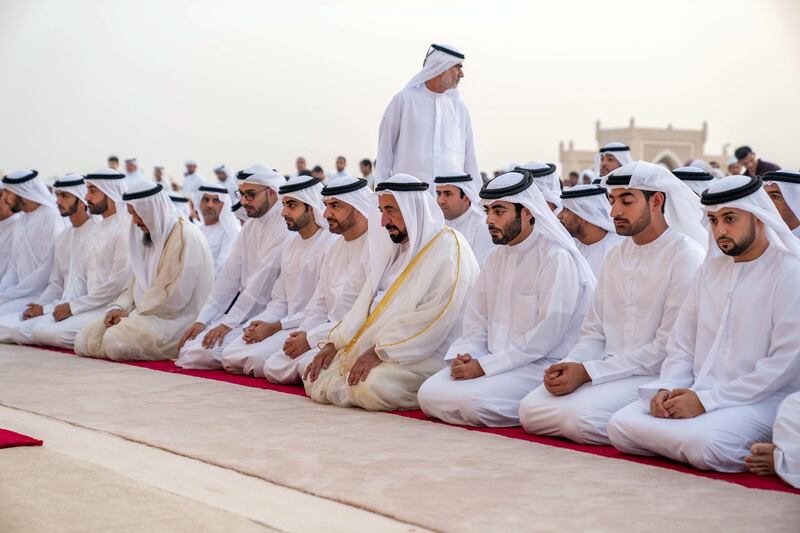 <p>Dr Sheikh Sultan bin Mohammed Al Qasimi, Ruler of Sharjah and Sheikh Abdullah bin Salem bin Sultan Al Qasimi, Deputy Ruler of Sharjah, offered Eid Al Adha prayers at Al Badee Mussalla in the emirate. WAM</p>
