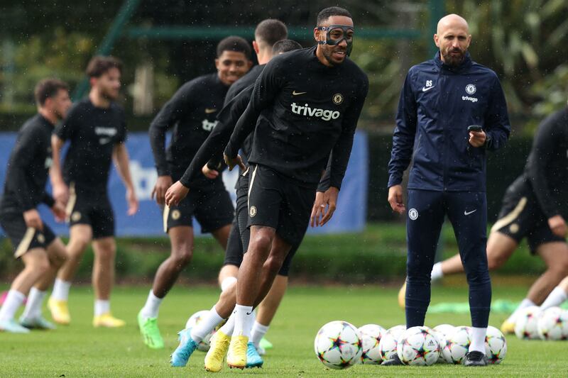 Chelsea striker Pierre-Emerick Aubameyang during training. AFP