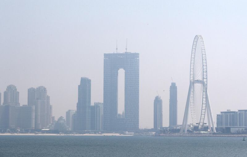 DUBAI, UNITED ARAB EMIRATES , April 17– 2020 :- View of the Ain Dubai during the hazy weather in Dubai.  (Pawan Singh / The National) For News/Online/Instagram