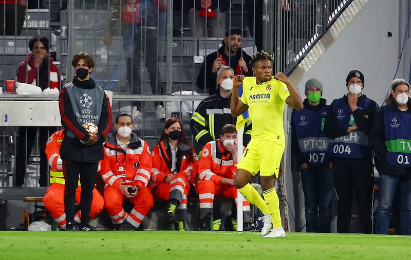 Villarreal's Samuel Chukwueze celebrates levelling the scores on the night. Reuters