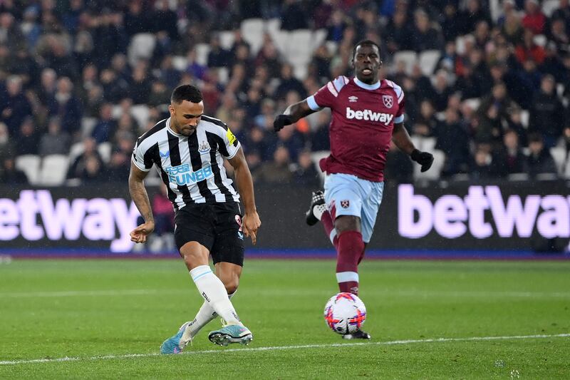 Callum Wilson scores his second and Newcastle's third goal. Getty