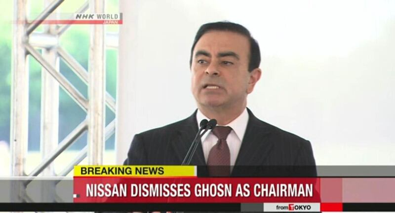 A screenshot from NHK video showing Carlos Ghosn who was dismissed as chairman of Nissan by the company's board members.