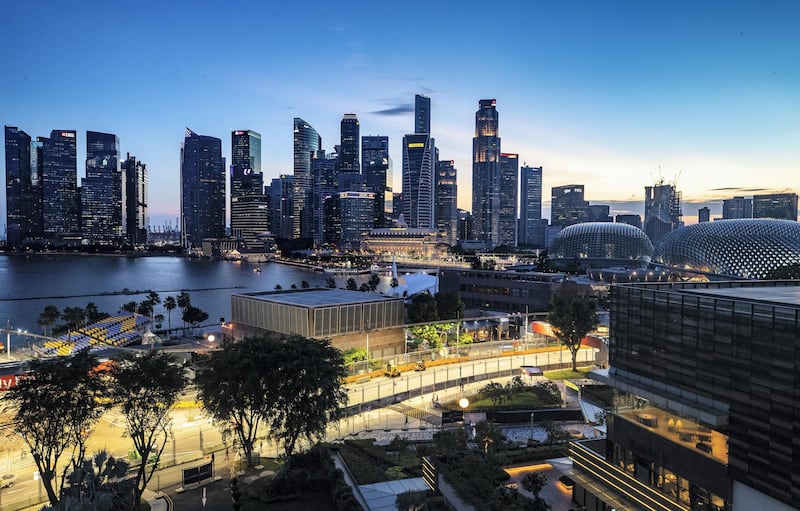 SINGAPORE - SEPTEMBER 12:  A general view of the circuit during previews ahead of the Formula One Grand Prix of Singapore at Marina Bay Street Circuit on September 12, 2018 in Singapore.  (Photo by Lars Baron/Getty Images)