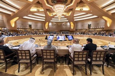 Delegates at the Abu Dhabi Climate Meeting at Emirates Palace, Abu Dhabi, on Monday Chris Whiteoak / The National