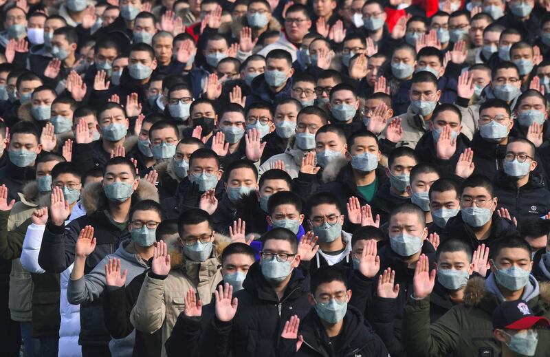 South Korean military conscripts wear face masks to protect themselves against a wave of fine dust that has hit the Korean Peninsula. AFP