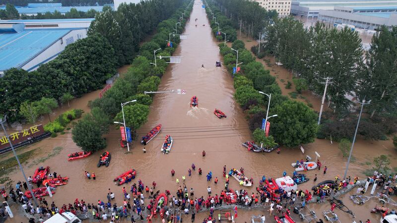 A flooded road after heavy rainfall in Zhuozhou, Hebei province, China. Reuters