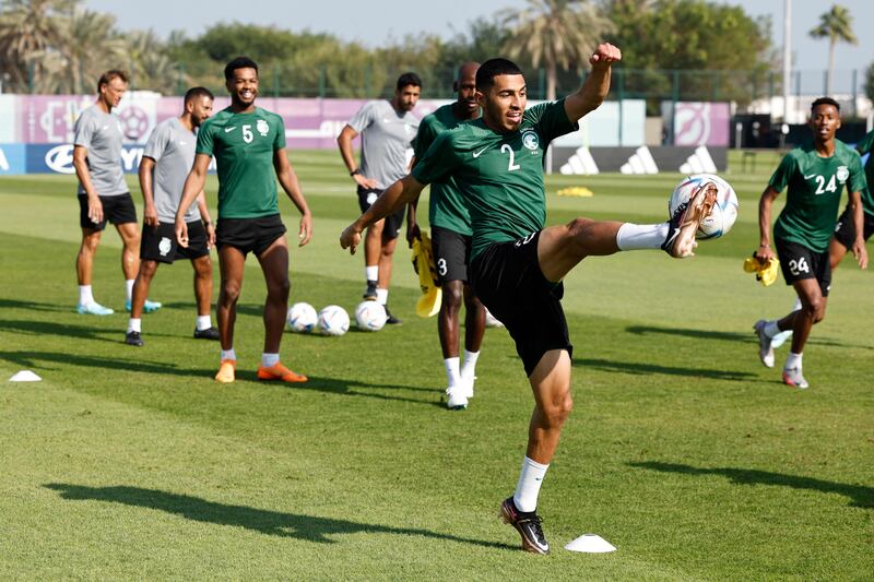 Saudi Arabia defender Sultan Al Ghanam controls the ball in training. AFP