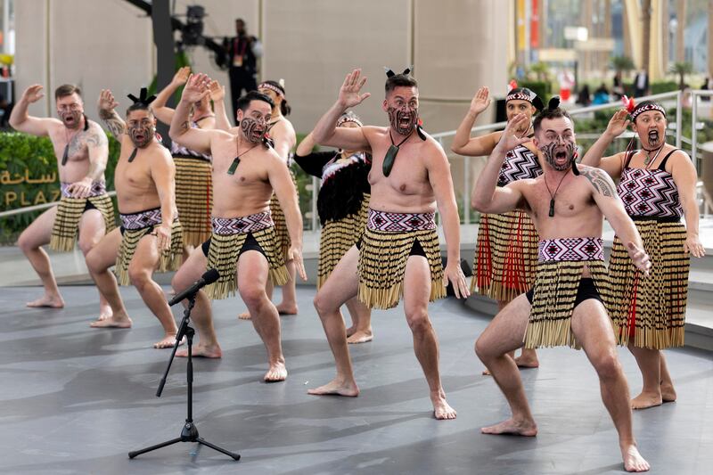 Community group Ngati Ranana during a kapa haka performance.