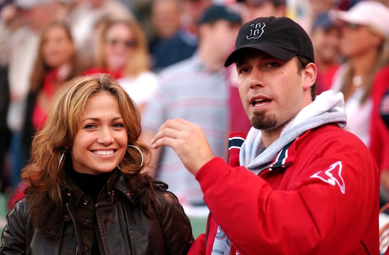 Jennifer Lopez and Ben Affleck attend the American League Championship Series between the Boston Red Sox and New York Yankees in Boston in October 2003. EPA