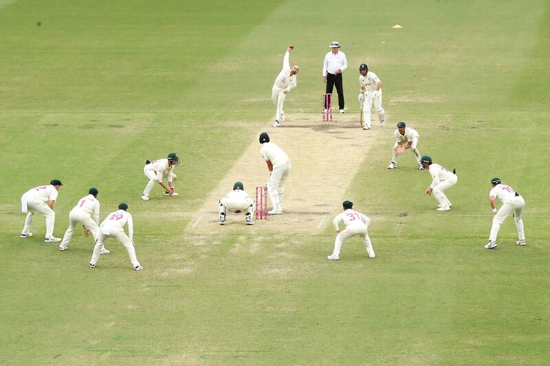 England batsman Stuart Broad is surrounded by Australia fielders as Nathan Lyon bowls on the final day of the fourth Test the Sydney Cricket Ground on Sunday, January 9. Getty