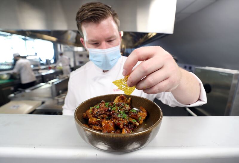 Kim Kevin de Dood is one of the few Michelin-starred chefs at Expo 2020 Dubai. He specialises in a "reinvention" of food from Luxembourg, such as a kniddelen with smoked duck. Chris Whiteoak / The National