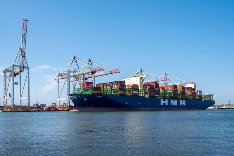 2C4H7PA HMM Oslo docked at Southampton, Hampshire, England, United Kingdom seen from Marchwood. Alamy