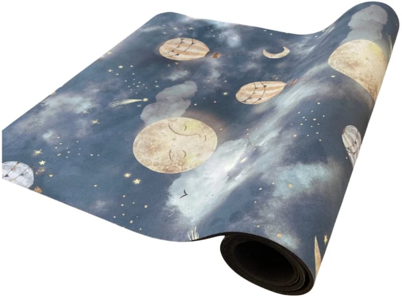 The Night Sky non-slip yoga mat by Harri and Eve is made from recycled tree rubber and is suitable for children between 18 months and 10 years; Dh289 from www.harriandeve.com. Photo: Harri and Eve