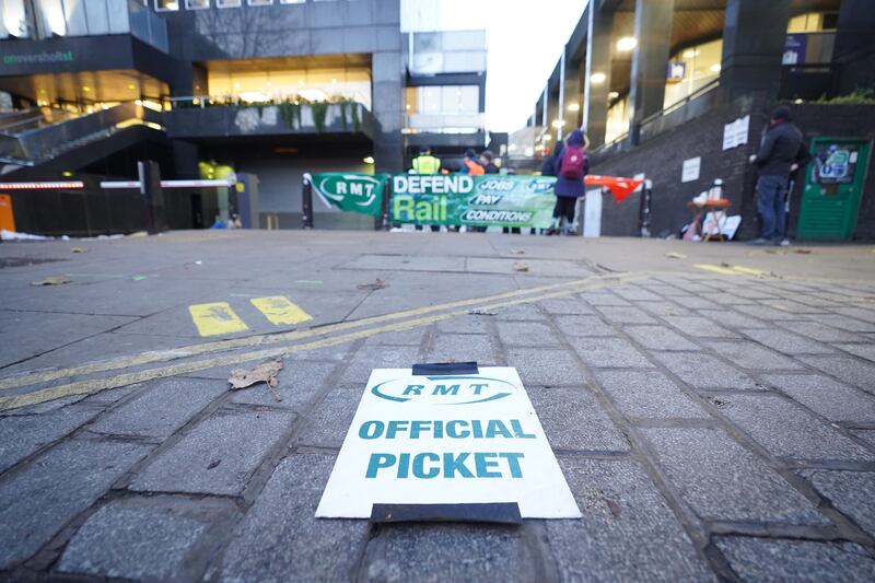 The RMT picket line at Euston station. PA