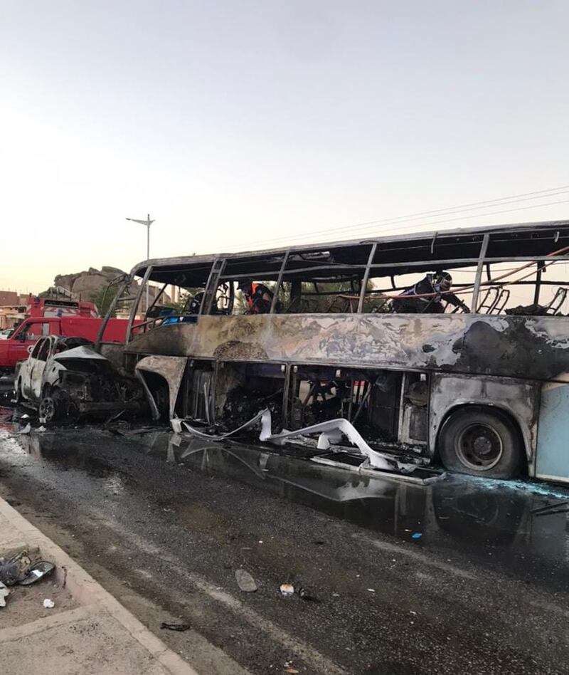 The bus and pickup truck were involved in a head-on collision on Algeria's RN1 motorway. Photo: Directorate of Civil Protection