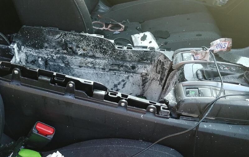 Upon explosion, the product blew through the console and the sunroof 