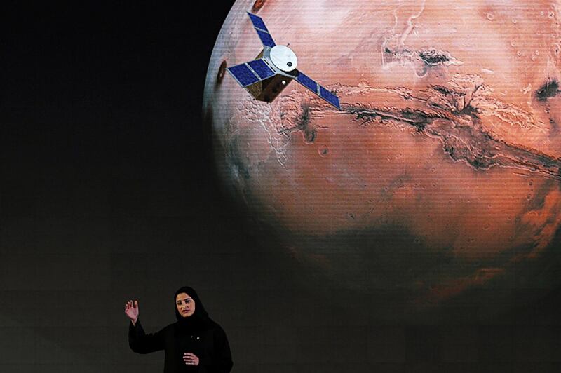 Sarah Amiri, Deputy Project Manager of a planned United Arab Emirates Mars mission talks about the project named "Hope" — or "al-Amal" in Arabic — which is scheduled be launched in 2020, during a ceremony in Dubai, UAE, Wednesday, May 6, 2015. It would be the Arab world's first space probe to Mars and will take seven to nine months to reach the red planet, arriving in 2021. Emirati scientists hope the unmanned probe will provide a deeper understanding of the Martian atmosphere, and expect it to remain in orbit until at least 2023. (AP Photo/Kamran Jebreili)