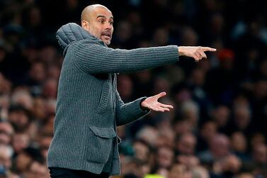 Manchester City's Spanish manager Pep Guardiola shouts instructions to his players from the touchline during the UEFA Champions League quarter-final first leg football match between Tottenham Hotspur and Manchester City at the Tottenham Hotspur Stadium in north London, on April 9, 2019. / AFP / IKIMAGES / Ian KINGTON