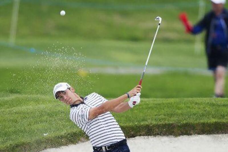 Italy's Matteo Manassero plays a bunker stroke to the 15th fairway on his way to an opening-round 66 at the Nordea Masters in Sweden.