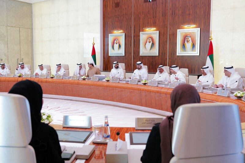 The UAE Cabinet review the country's response to the global coronavirus outbreak during a meeting on Tueday. Courtesy Sheikh Mohammed bin Rashid Twitter