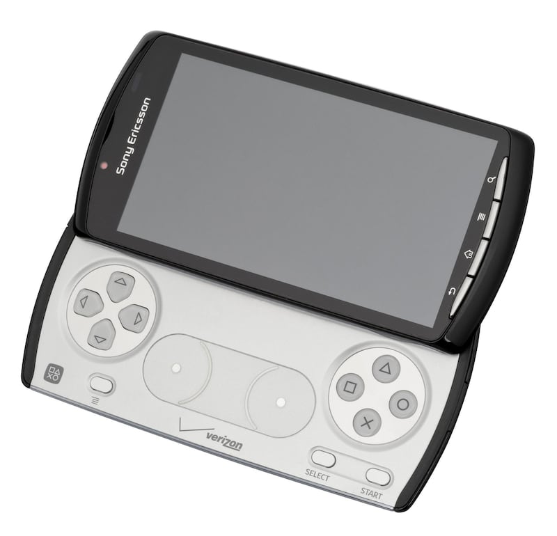 The Sony Xperia Play phone, shown opened. Released in 2011, this Android phone featured a slide-out section with traditional game controls, similar to a Sony PSP Go. It was able to play PlayStation Mobile games, which includes ports of original PlayStation games, PSP games and some original titles. Wikipedia Commons