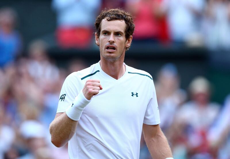 Andy Murray celebrates victory over Fabio Fognini on day five of the Wimbledon Championships