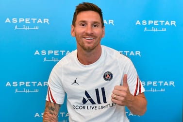 PARIS, FRANCE - AUGUST 10: Lionel Messi poses before his medical tests ahead of signing for Paris Saint-Germain on August 10, 2021 in Paris, France. (Photo by Aurelien Meunier - PSG / PSG via Getty Images)