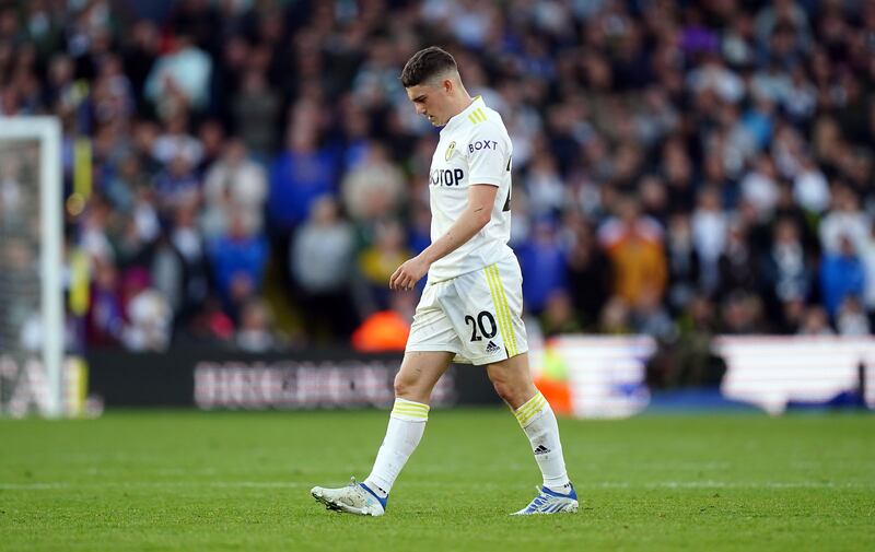 Leeds United's Daniel James leaves the pitch. PA