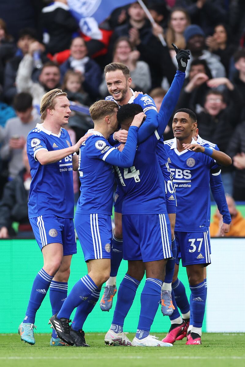 James Maddison celebrates putting Leicester City 2-1 ahead. Getty