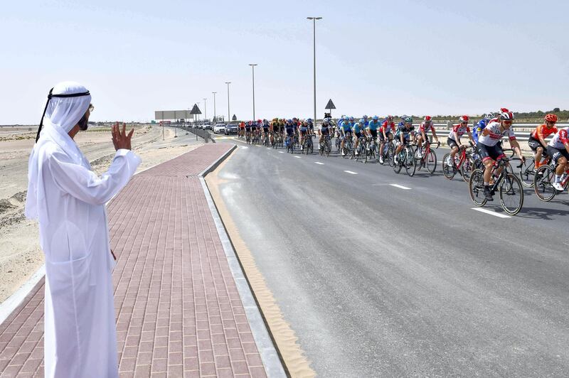 DUBAI, 27th February, 2019 (WAM) -- His Highness Sheikh Mohammed bin Rashid Al Maktoum, Vice President, Prime Minister and Ruler of Dubai, attended part of the fourth stage of the UAE Tour, which passed through Al-Marmoum Reserve. Wam