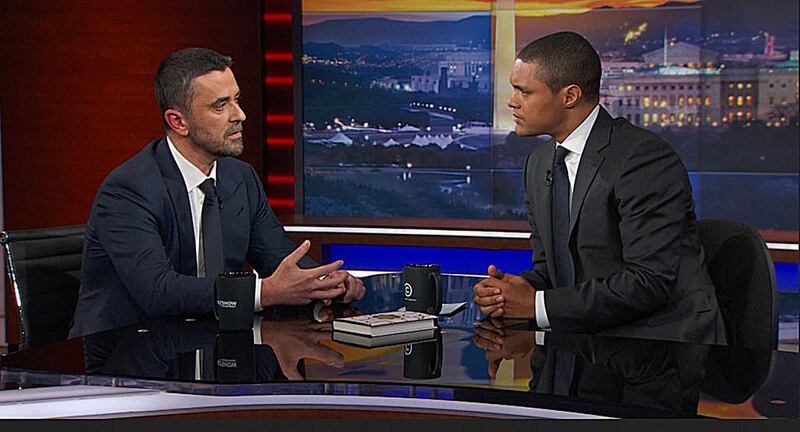 Screen grab of the UAE Ambassador to Russia, Saif Ghobash, speaking on the The Daily Show with Trevor Noah.