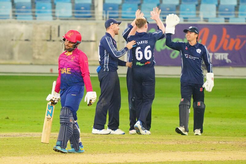 The UAE were bowled out for a record low score of 62 all out in their 32-run defeat to Scotland in Dubai on Thursday, March 14, 2024. Photo: Emirates Cricket